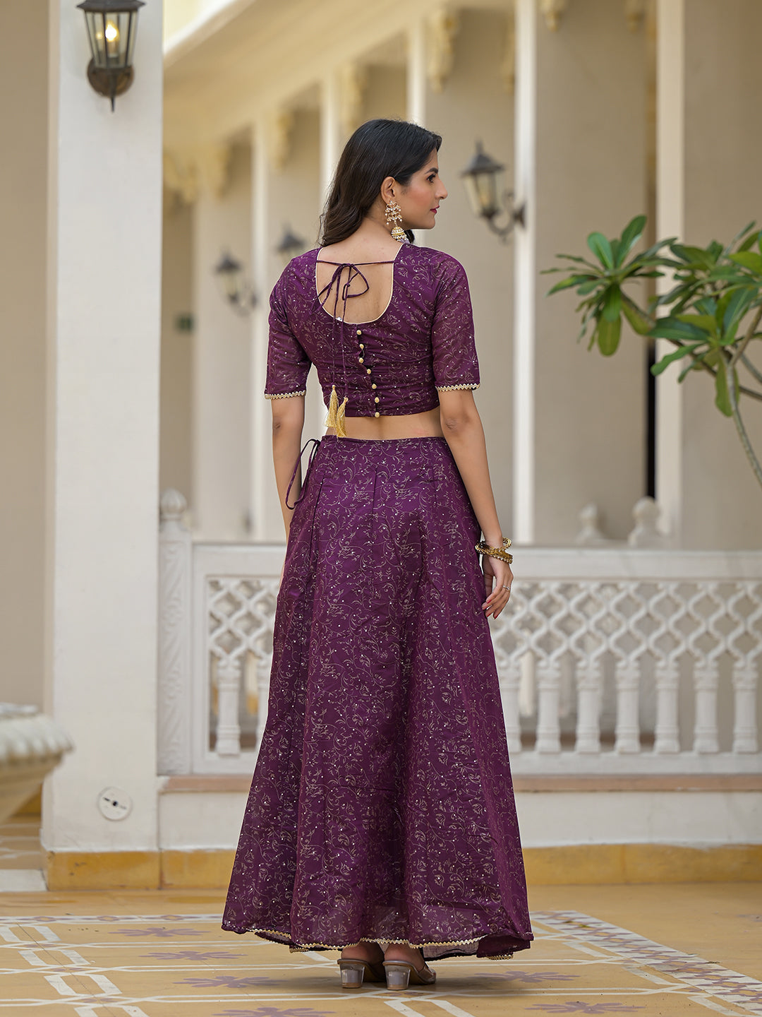 Violet Color Chanderi Lehenga Choli With Gold print