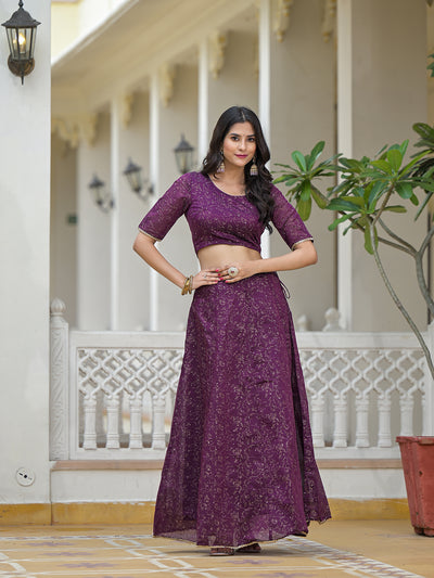 Violet Color Chanderi Lehenga Choli With Gold print