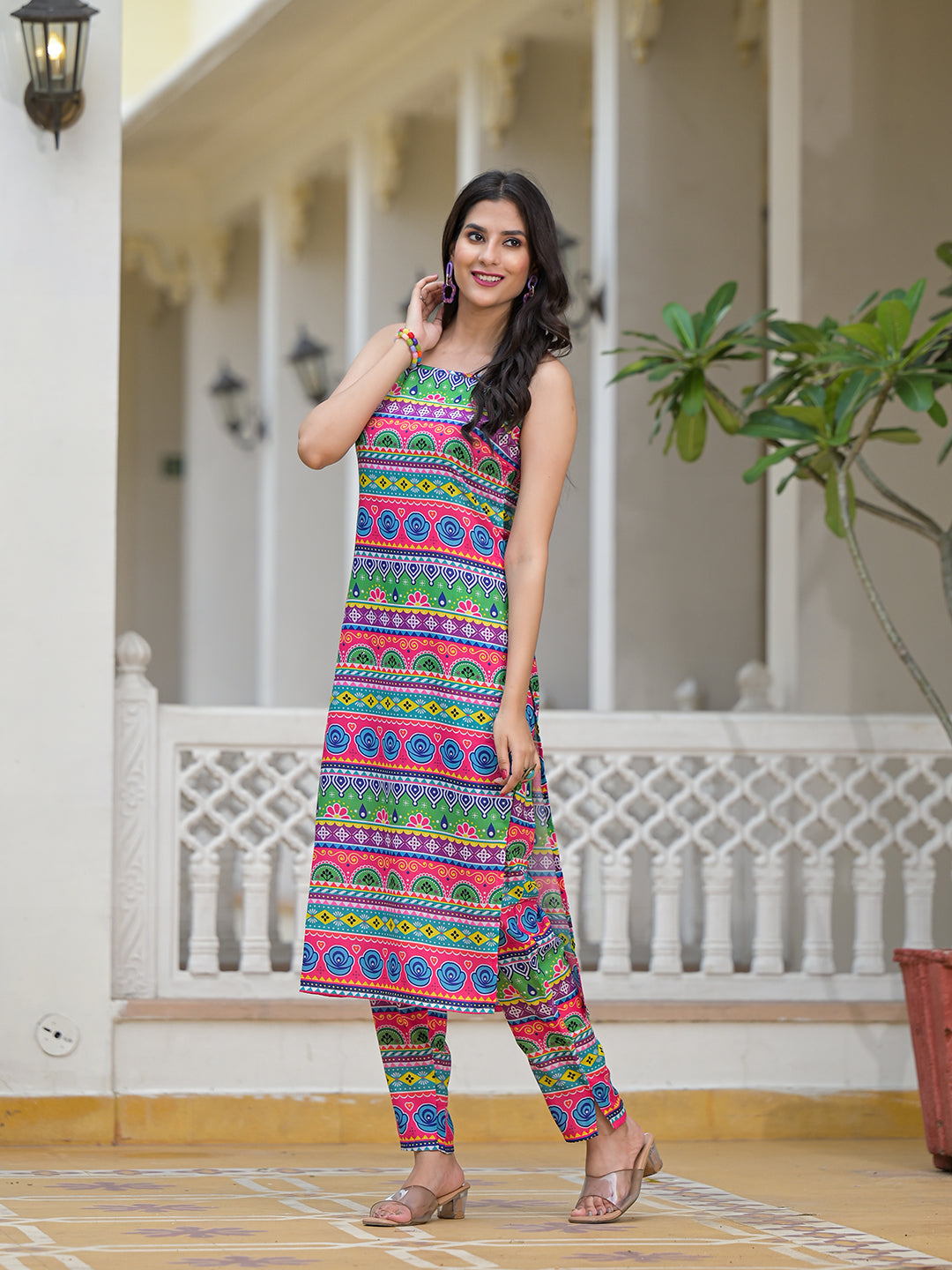 Multicolor Kurta Set with noodle Strap