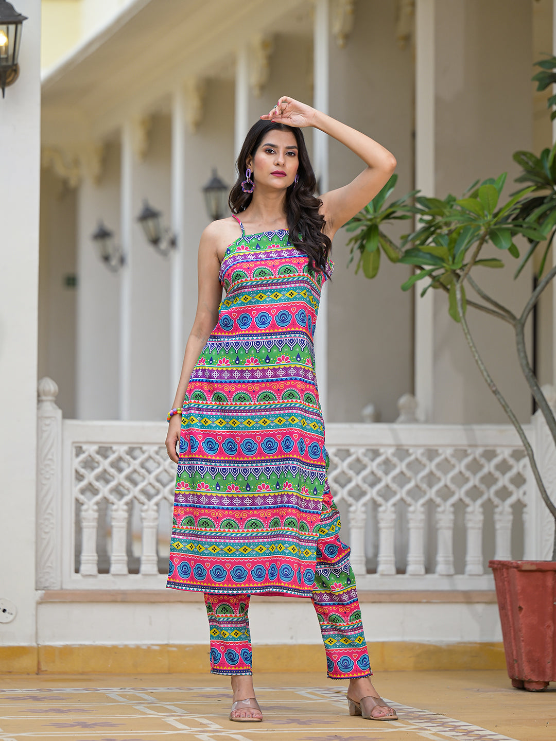 Multicolor Kurta Set with noodle Strap