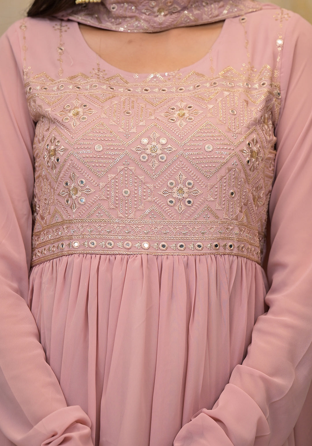 Powder Pink sequinned Nyra Cut Kurta Set