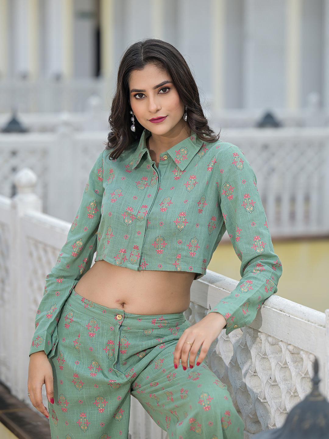 Green Crop Top Palazzo Co-Ord Set