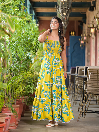 Lemon Yellow Tiered Maxi Dress