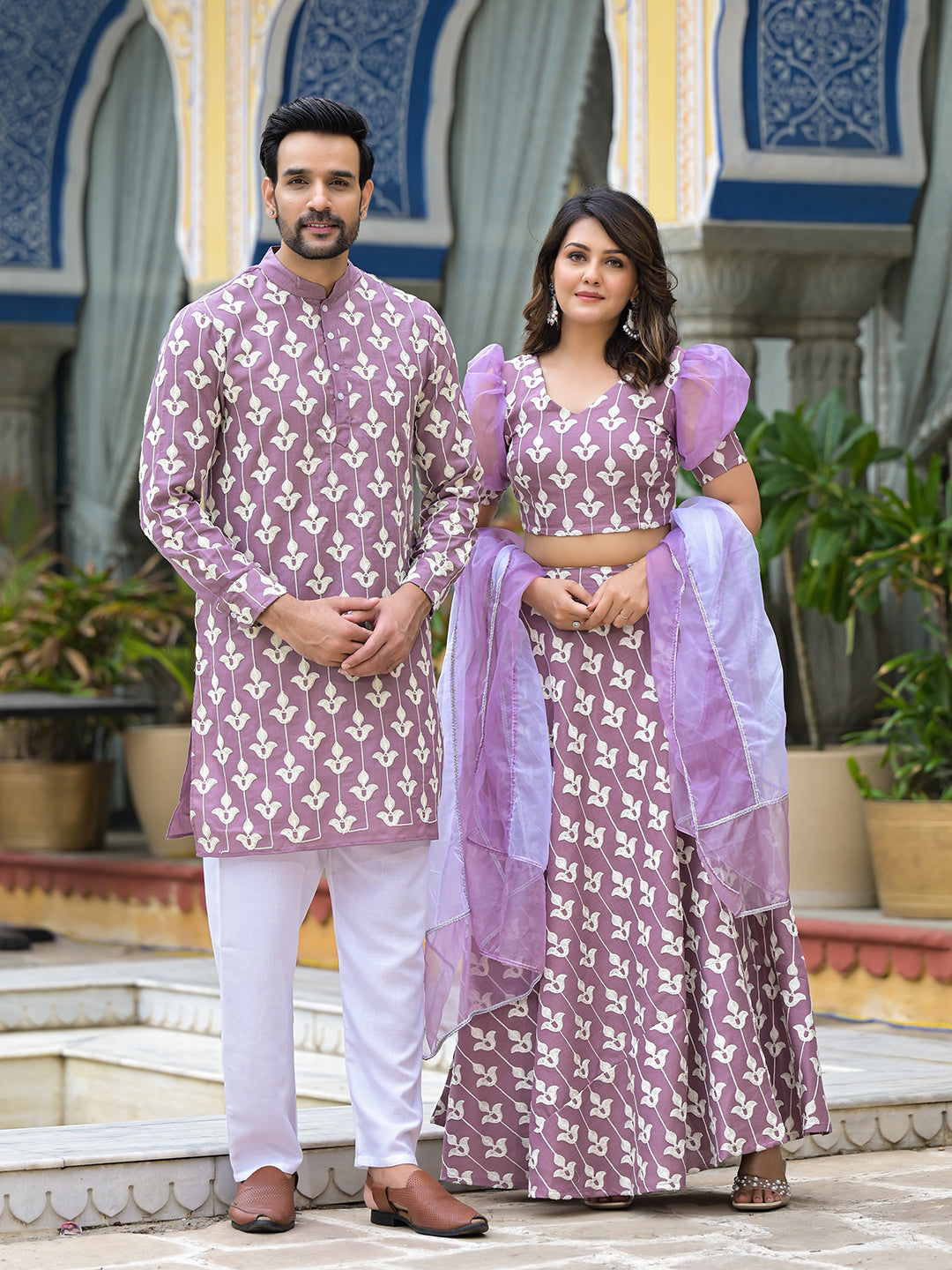 Mauve Embroidered Couple Combo