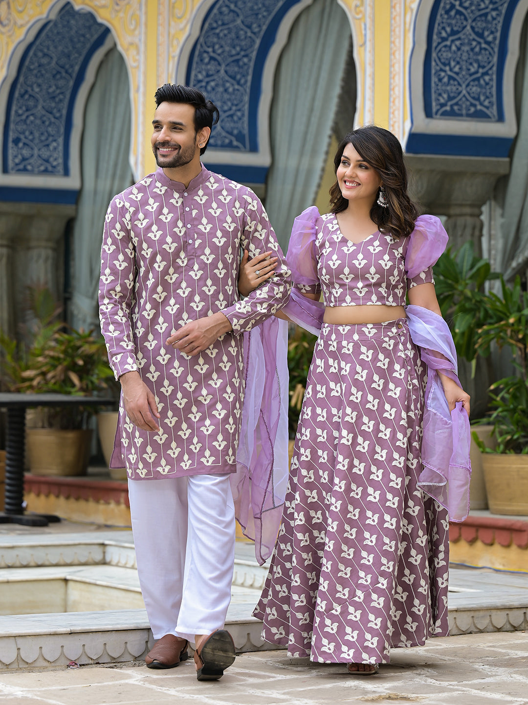 Mauve Embroidered Couple Combo