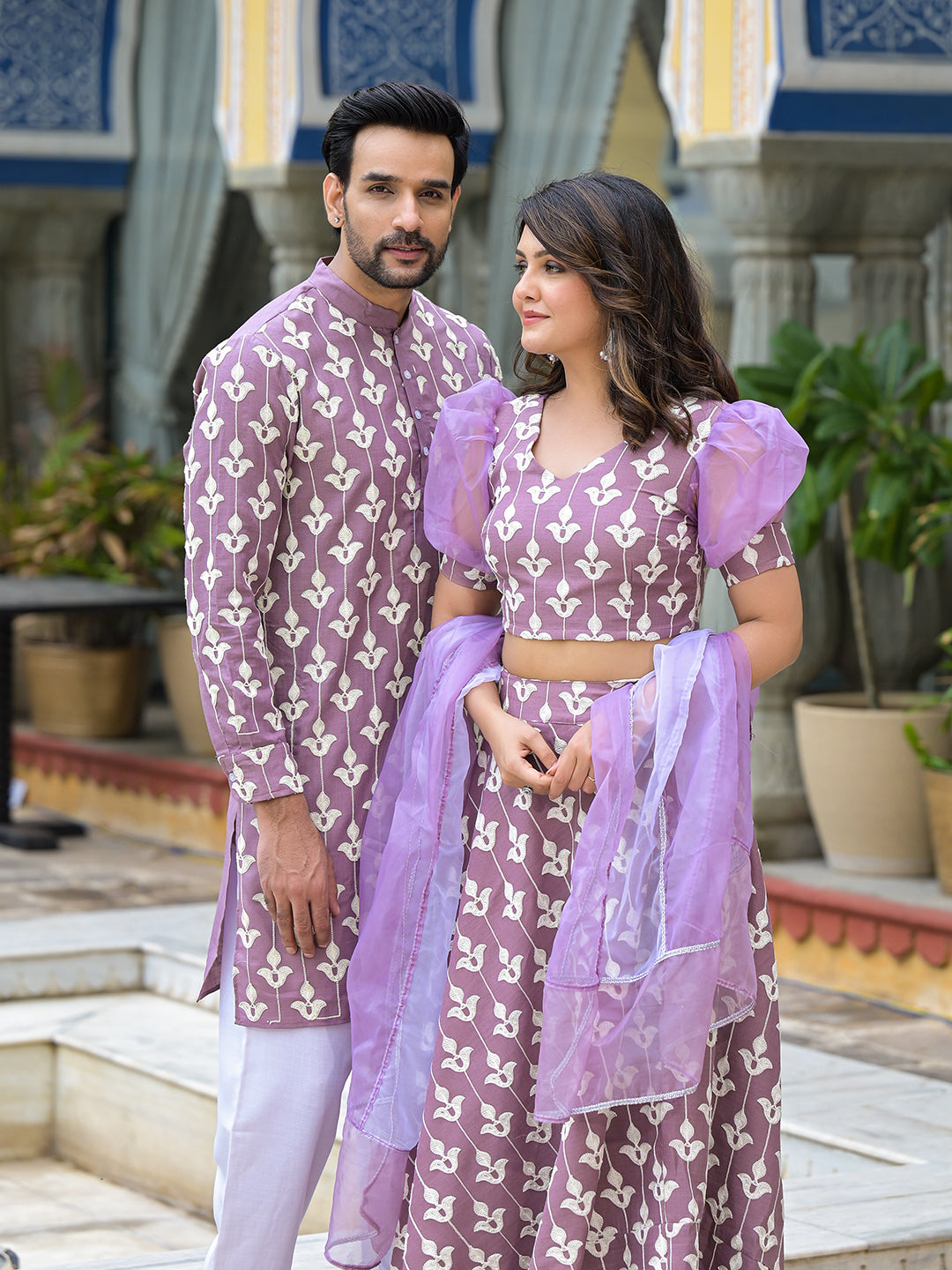 Mauve Embroidered Couple Combo