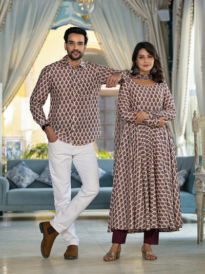 Beige Mughal Print Couple combo Set