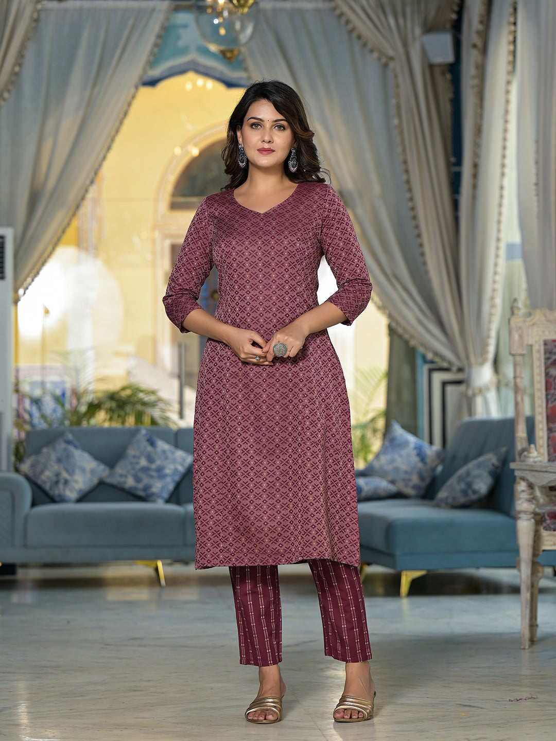 Rust Color Kurta Set With Dupatta