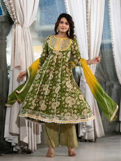 Green Anarkali with Mustard Dyed Dupatta