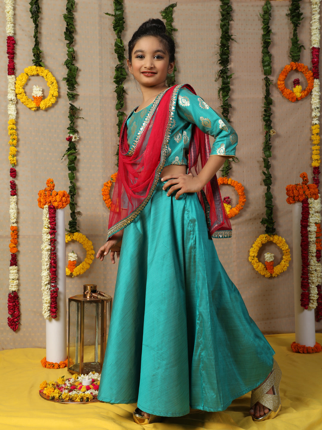 Blue Brocade Lehenga Choli With Dupatta