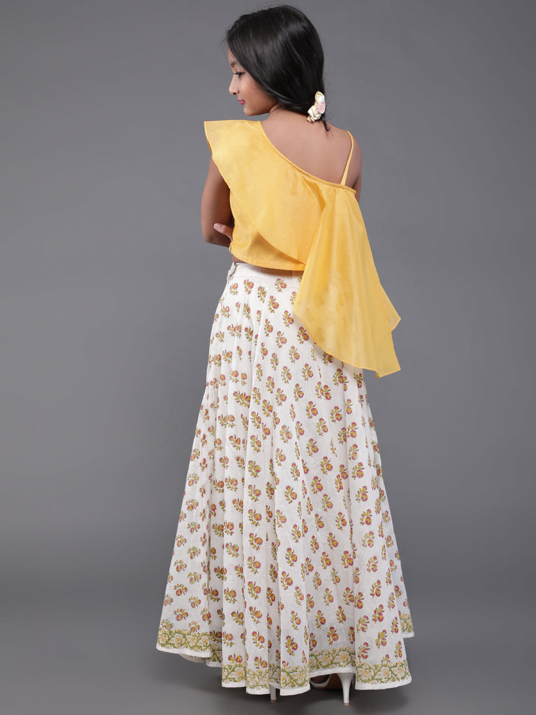 Yellow & White Block Printed Lehenga Choli