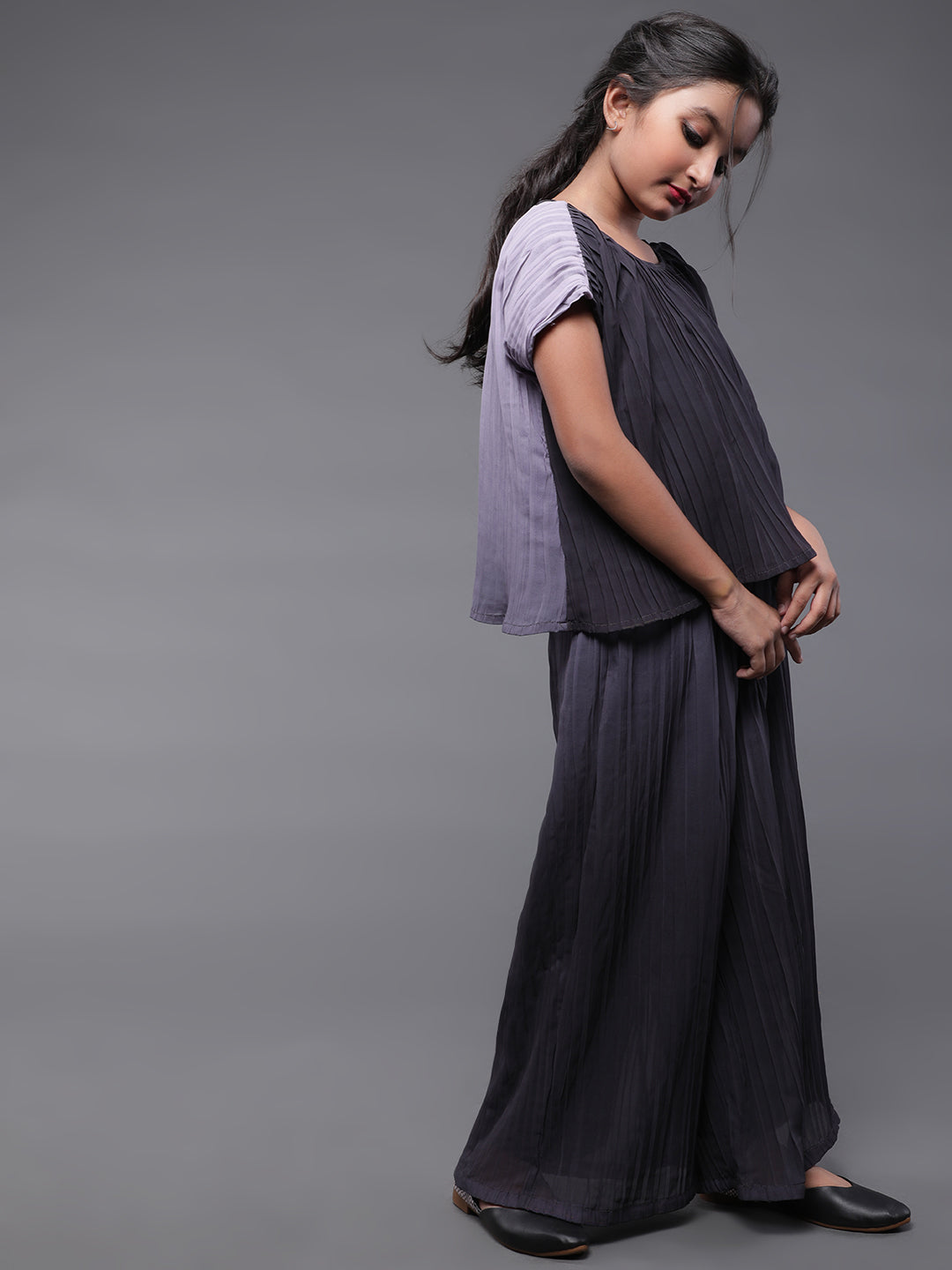 Grey Pleated Top With Palazzo