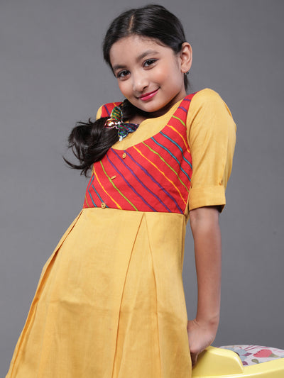 Yellow & Red Leheriya Print Kurta With Dhoti Pant