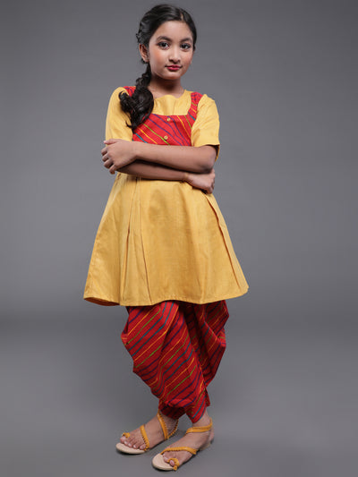 Yellow & Red Leheriya Print Kurta With Dhoti Pant