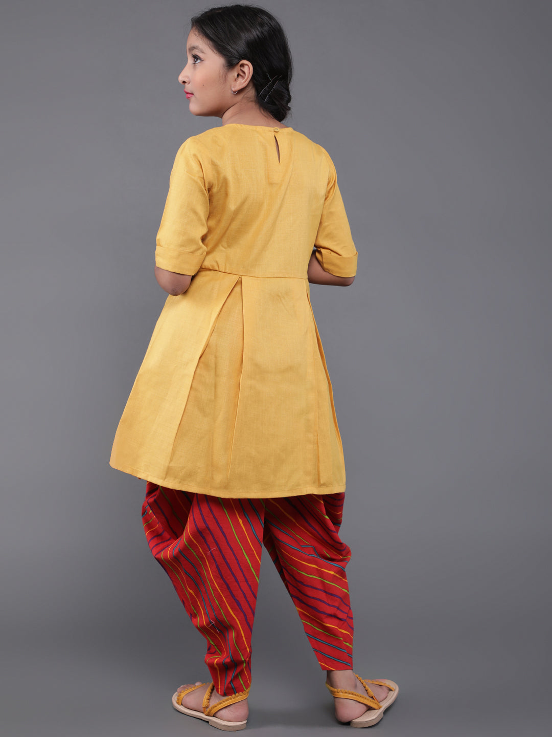 Yellow & Red Leheriya Print Kurta With Dhoti Pant