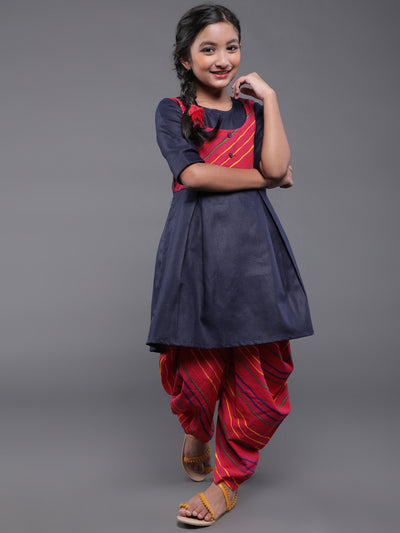 Blue & Red Leheriya Print Kurta With Dhoti Pant