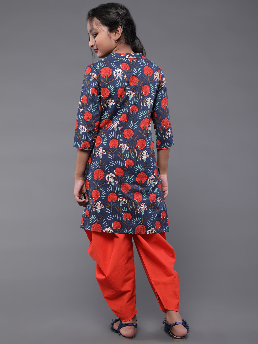 Blue Floral Print Kurta With Dhoti Pant