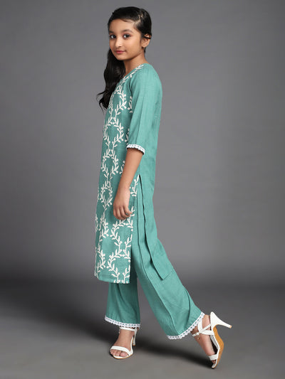 Green Embroidered Kurta With Palazzo