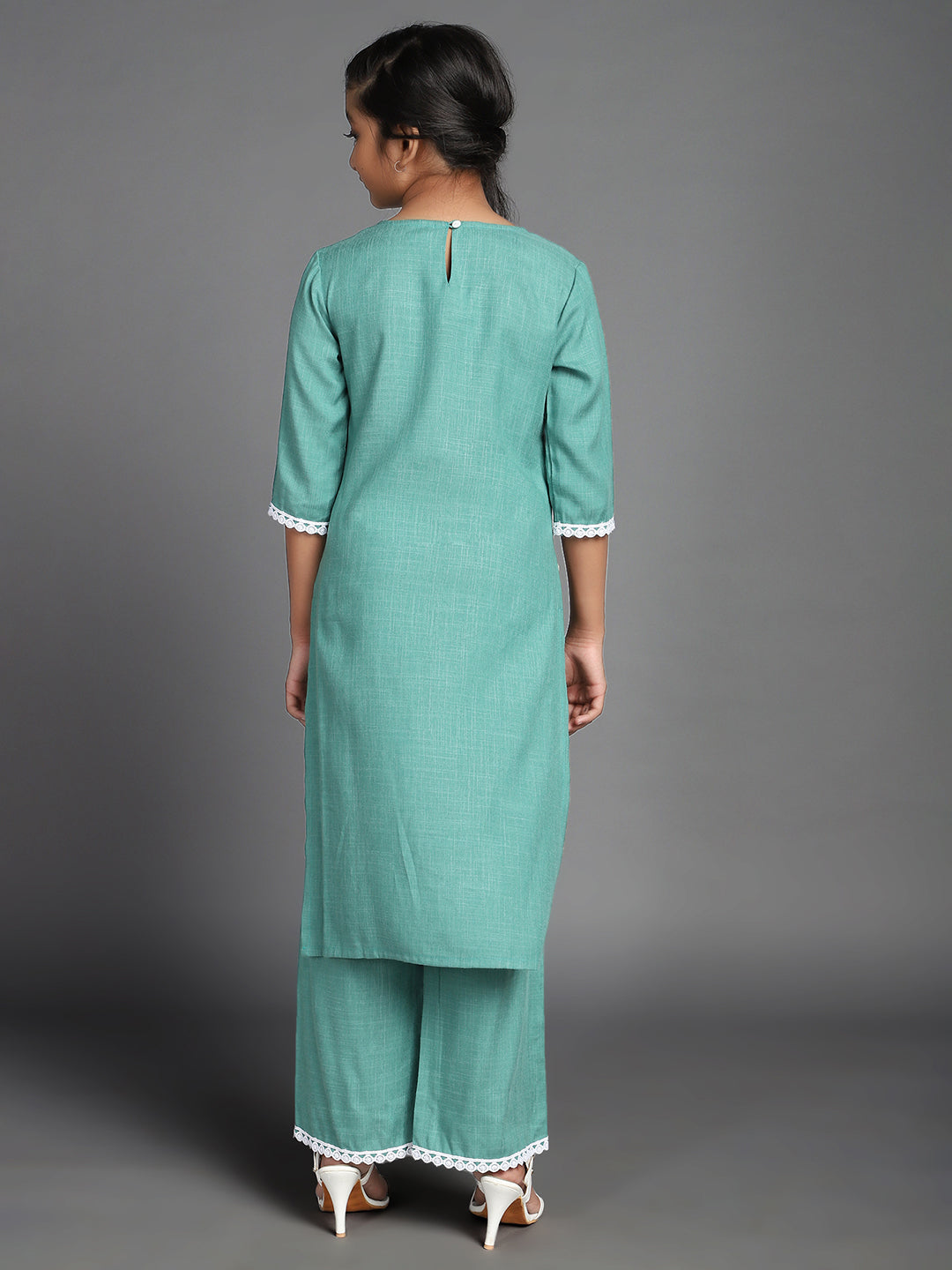 Green Embroidered Kurta With Palazzo