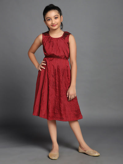 Maroon Pleated A-Line Dress