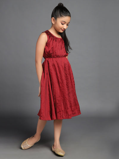 Maroon Pleated A-Line Dress