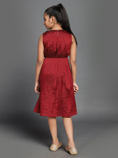 Maroon Pleated A-Line Dress