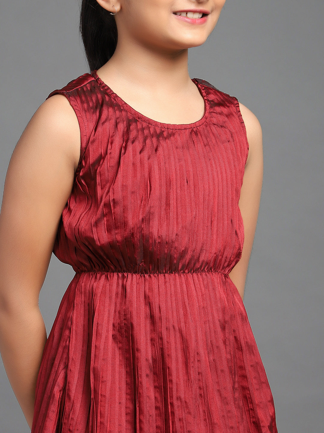 Maroon Pleated A-Line Dress