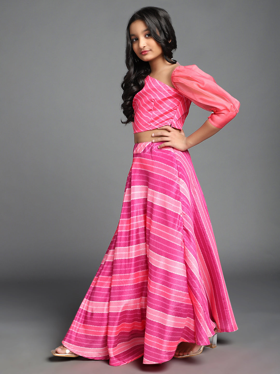 Pink Striped Lehenga Choli