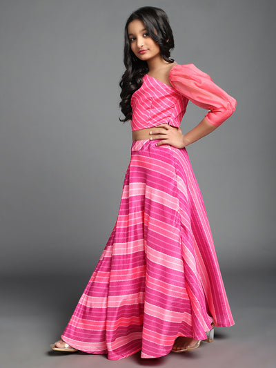 Pink Striped Lehenga Choli