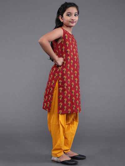 Maroon Floral Print Kurta With Salwar