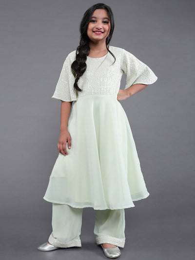 Green Embellished Kurta With Palazzo