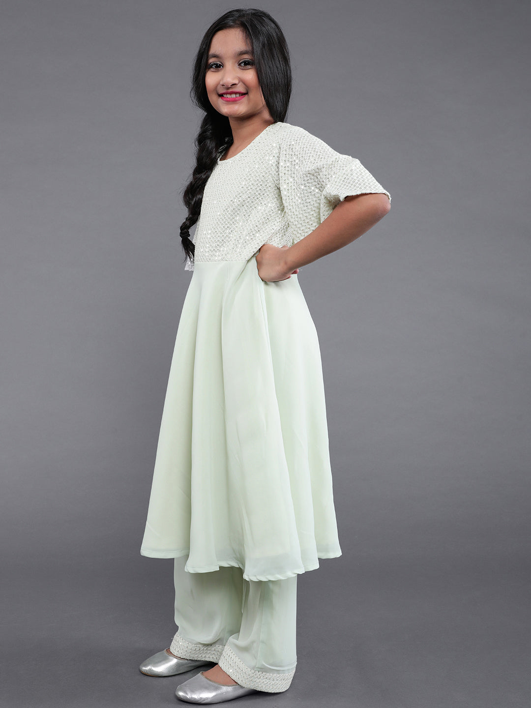 Green Embellished Kurta With Palazzo