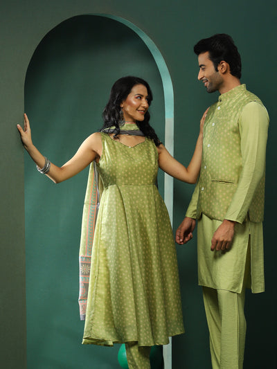 Green Ethnic Motifs Couple Combo Set