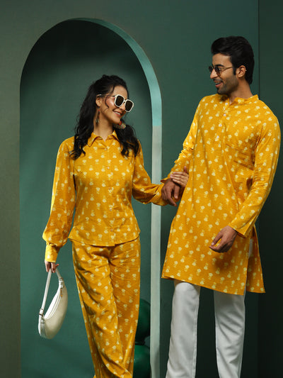 Mustard Floral Print Couple Combo Set