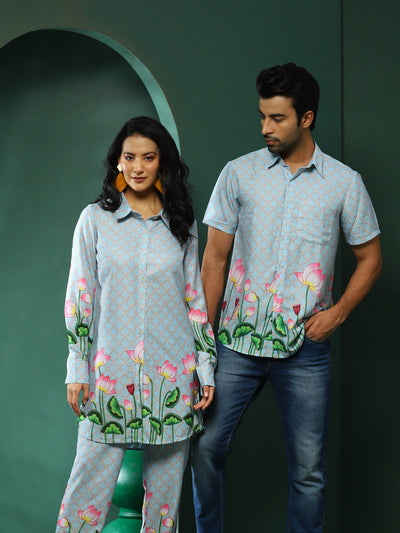 Blue Pichwai Print Couple Combo Set