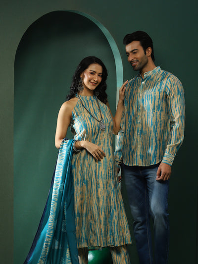 Cream Shibori Print Couple Combo Set