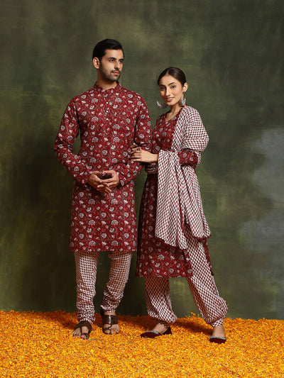 Maroon Floral Print Couple Combo