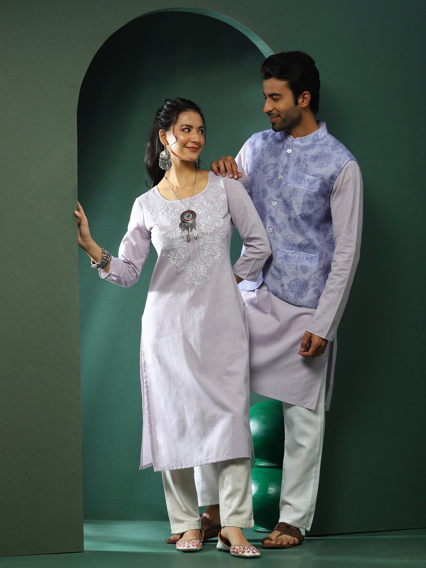 Lavender Embroidered Couple Combo Set