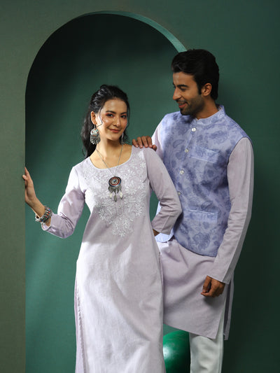 Lavender Embroidered Couple Combo Set