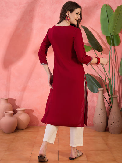 Maroon Embroidered Yoke Kurta