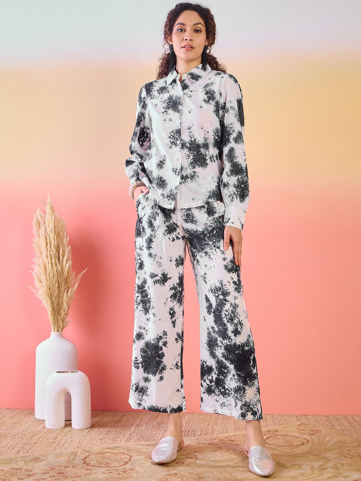 White & Black Tie & Dye Co-Ord Set