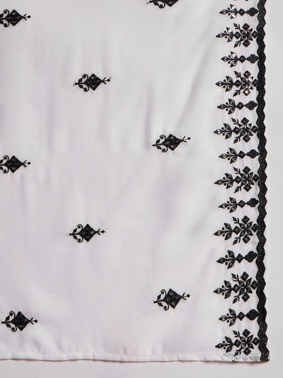 White Embroidered Kurta Palazzo With Dupatta