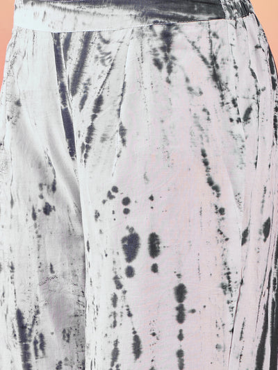 White & Black Tie-dye Kurta Palazzo With Dupatta