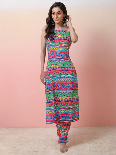 Multicolor Floral Print Kurta With Pant