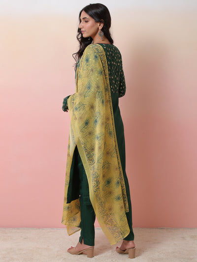 Green Printed Kurta Pant With Dupatta