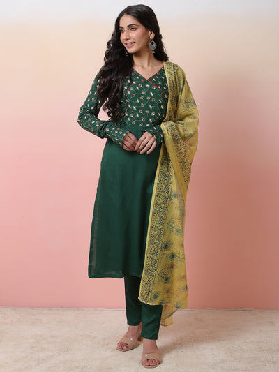 Green Printed Kurta Pant With Dupatta