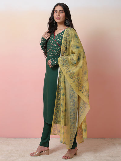 Green Printed Kurta Pant With Dupatta