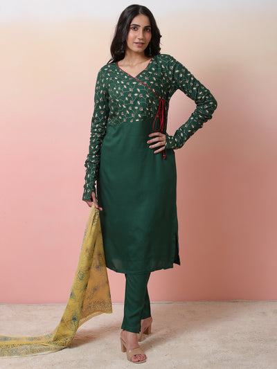 Green Printed Kurta Pant With Dupatta