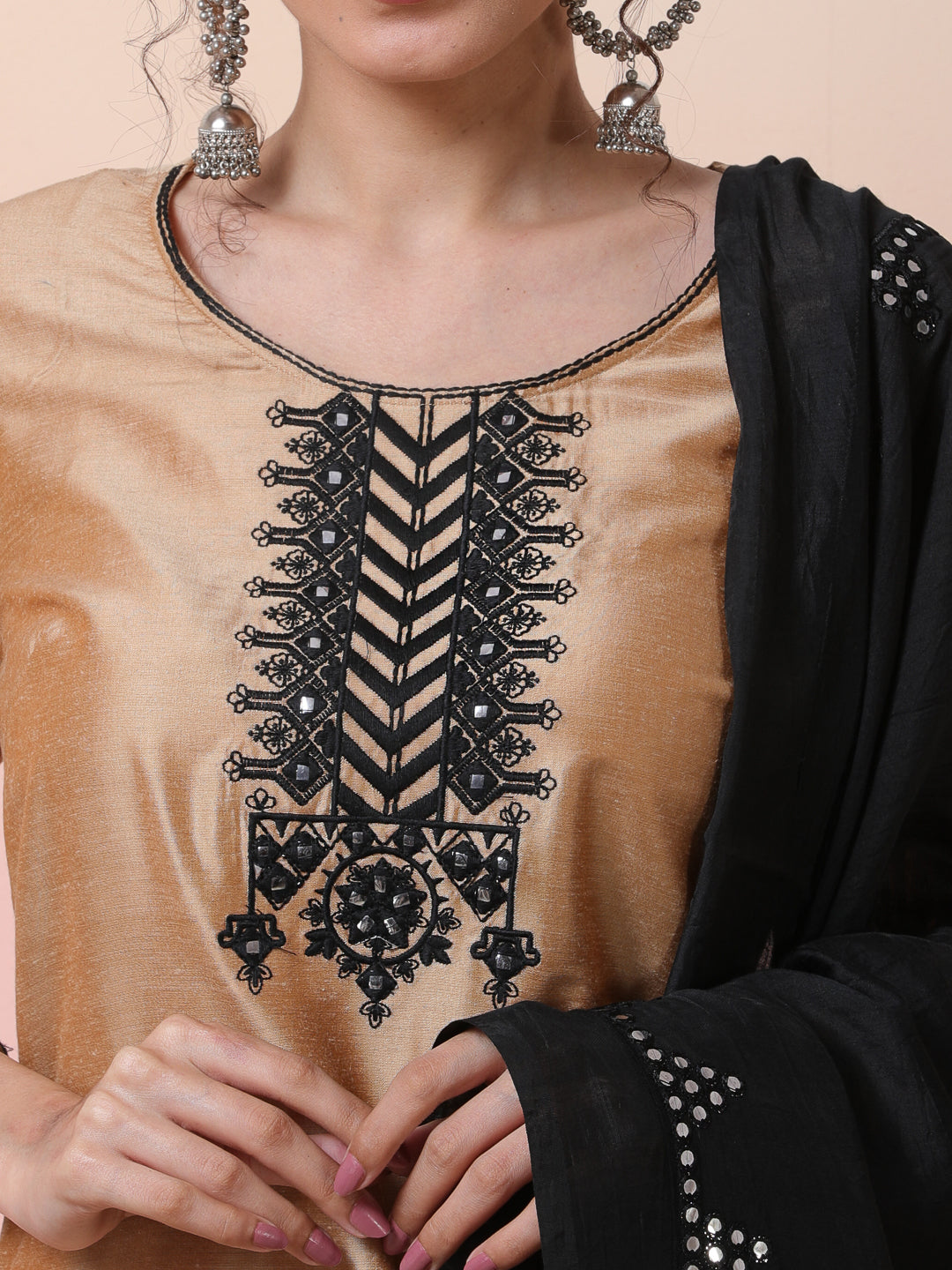 Beige Embroidered Kurta Palazzo With Dupatta