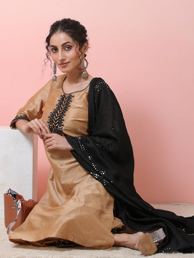 Beige Embroidered Kurta Palazzo With Dupatta